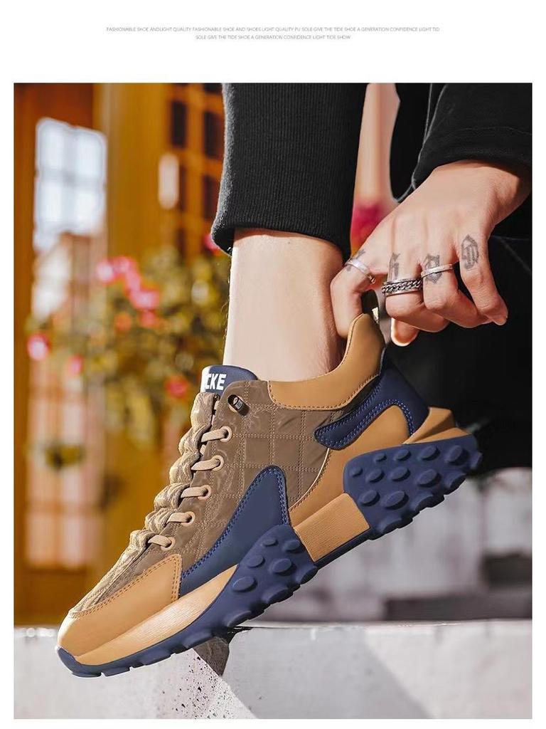 Męskie buty do biegania w blokach kolorystycznych w dużych rozmiarach - Modne buty 'dad shoes' na grubej podeszwie do sportu i na co dzień