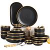 Light Luxury Gold Rim Matte Black Ceramic Dinner Plate