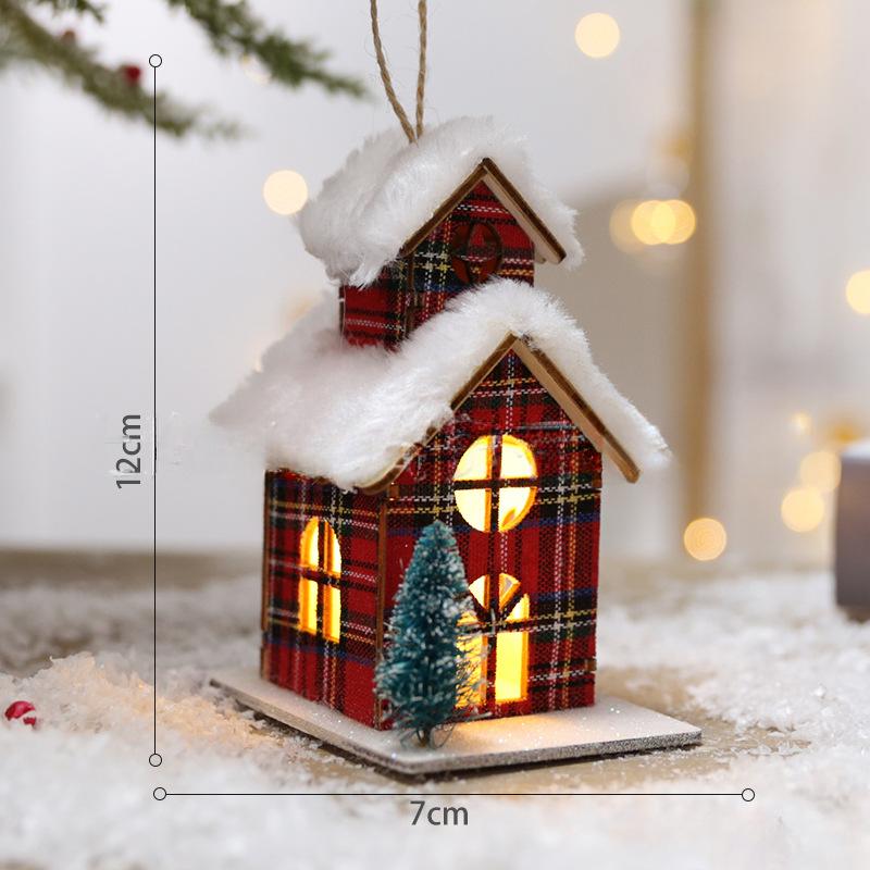 Feiertags-Tischschmuck Weihnachts-Atmosphärendekorationen Weihnachts-Holzhaus-Anhänger, die Licht aussenden können Kreatives Handwerk
