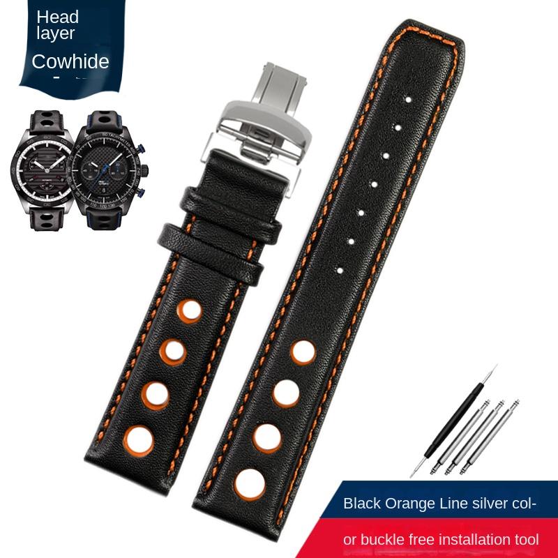 Genuine Leather watchband For tissot 1853 Sports Racing Series PRS516 T91 T044 Soft cowhide strap 20mm Folding clasp bracelet