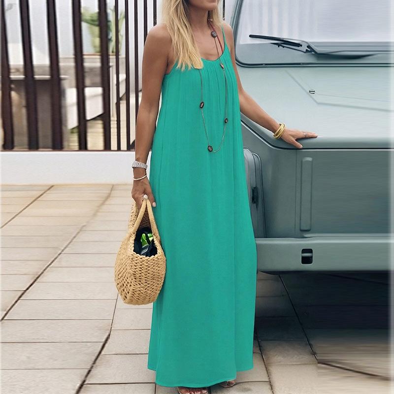 Casual Effen Losse Jurk Voor Dames Sexy Mouwloos Spaghetti Bandjes Rugloos Vetersluiting Avondjurk Femme Vakantie Strandfeest Kleding Nieuw