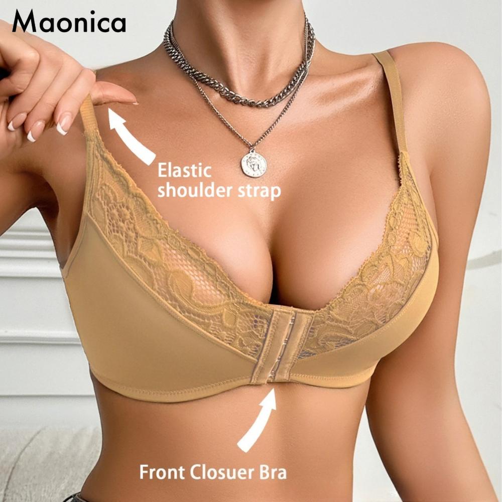 

Women s Front Closure Lace Bra Push Up Wireless Everyday Bra with Adjustable Straps Comfortable Seamless Underwire Bra for All-Day Support M абрикосовый