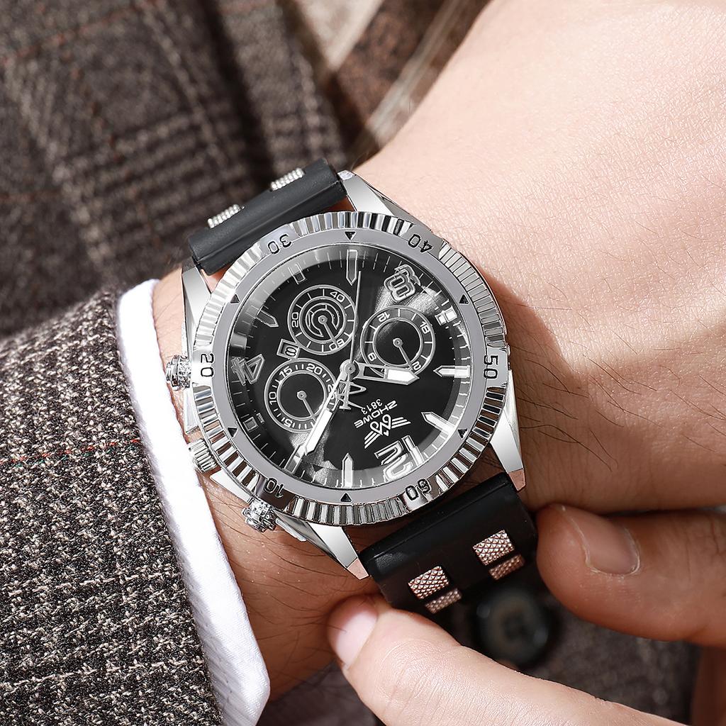Business Watch Men'S Large Dial Non-Mechanical Strap Calendar Quartz Watch Silicone Watch