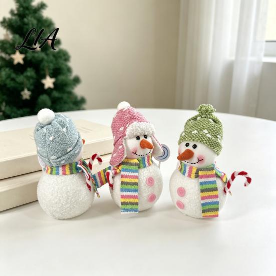 Holiday Party Photo Props Lighted Snowman Christmas Ornament with Knitted Hat, LED Warm Light Soft Fabric Figurine Hanging Pendant for Tree,