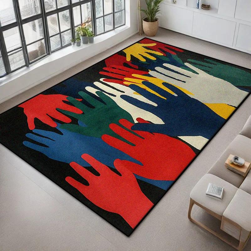 Premium Modern Abstract Large Living Room Carpet - Soft Colored Palm Decoration Non-slip Rug for Bedroom Cloakroom Bedside Mat