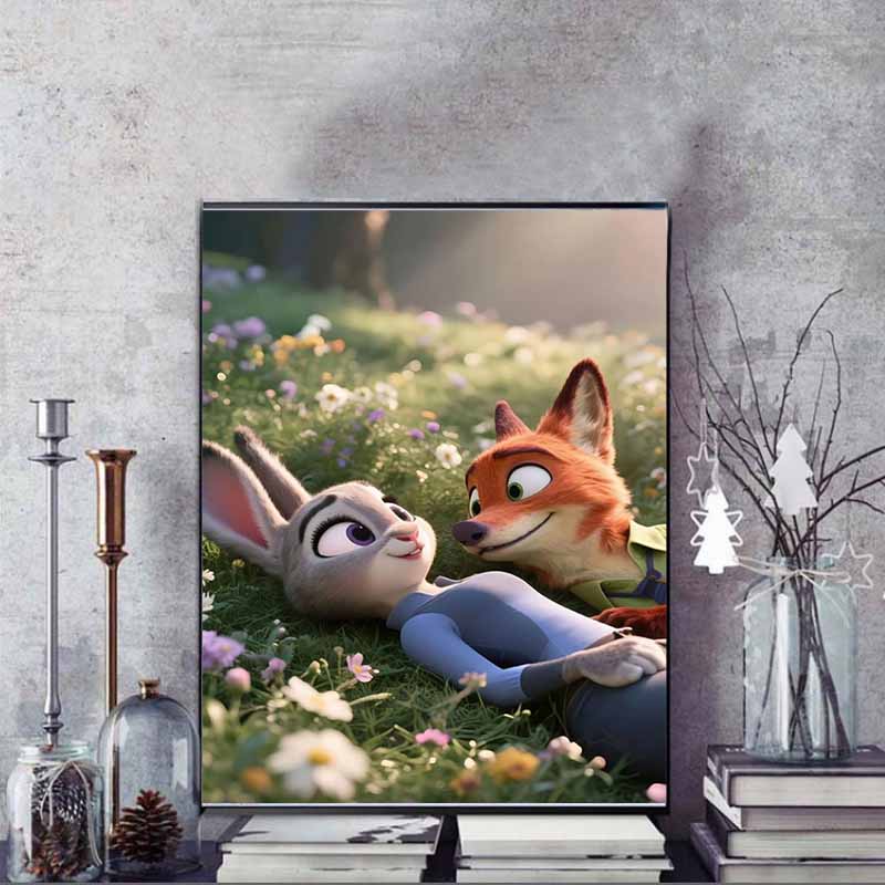 Disney 5D DIY Diamond Painting Zootopia Healing Fan Art Illustration Cartoon Full Diamond Mosaic Diamond Painting Art Wall Decoration Craft Set