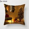 Christmas Decor Pillow Cover  Tree Gift Fireplace Print Throw   New Year Home  Sofa Cushion
