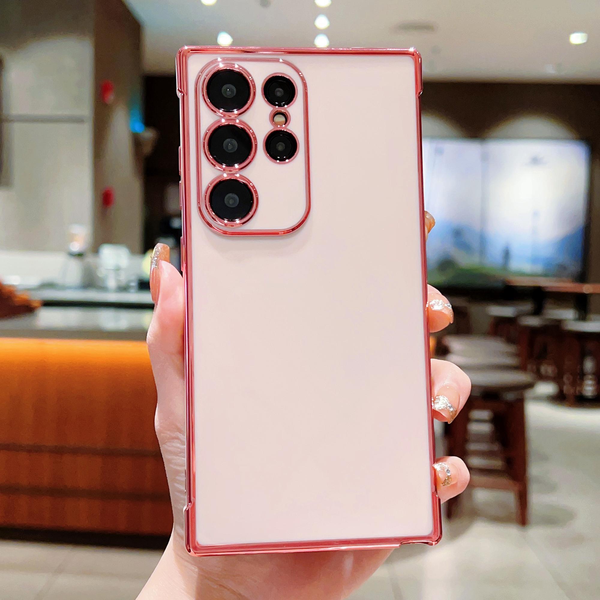 

For Samsung Galaxy S25 Ultra Case Electroplated Frame TPU Soft Phone Cover Pink