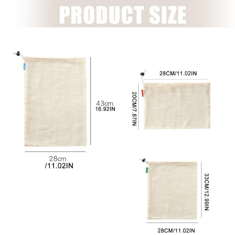Breathable Cotton Drawstring Storage Bags Assorted Sizes For Freshness Produce Kitchen Organization Sustainable