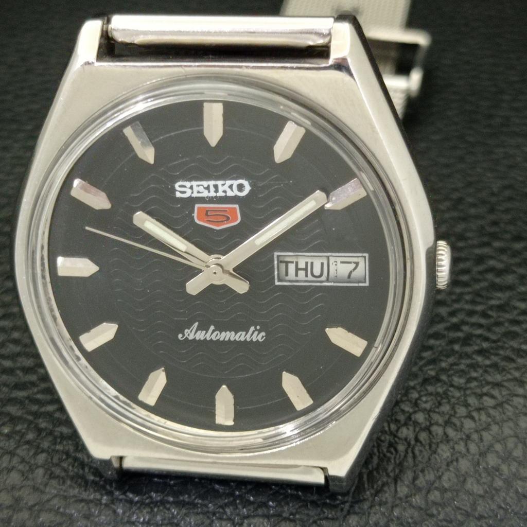 JAPAN VINTAGE SEIKO 5 AUTOMATIC 6309A MENS BLACK COLOR DIAL WATCH A701266-5 R206a-a701266