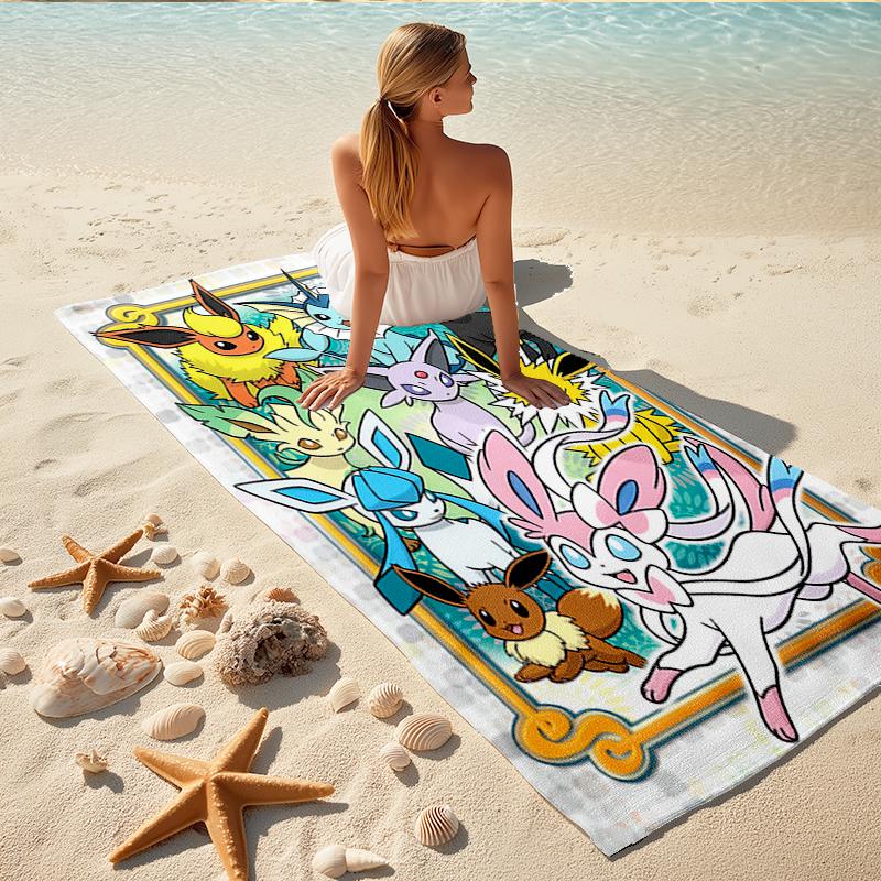 1Pc Eevee Evolution Fantasy Beach Towel, Quick Dry, Multi-Use for Beach Pool Gym Yoga Home Travel, Christmas, Halloween, Xmas Gift Em92842
