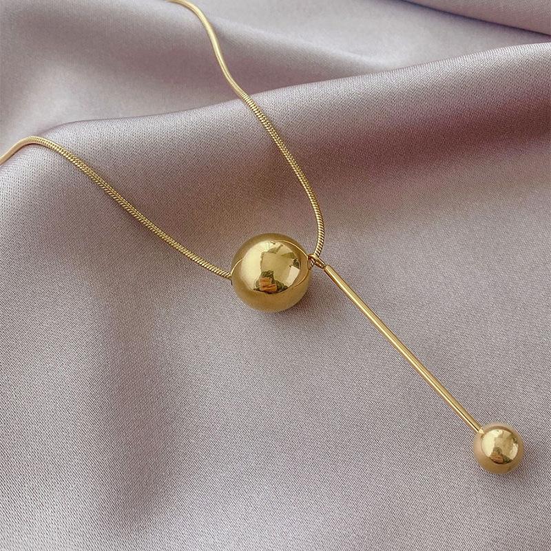 Classic Design Double Golden Round Bead Pendant Necklace Women's Fashion Titanium Steel Bead Choker Luxury Party Jewelry Gift