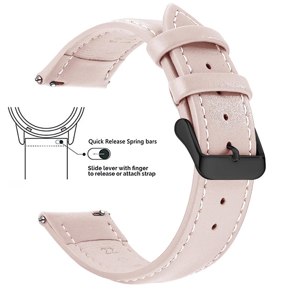 Echtes Lederarmband aus Narbenleder, Schnellverschluss 18mm/20mm/22mm Uhrenarmbänder, Passend für Samsung Galaxy Watch, Garmin Huawei Watch