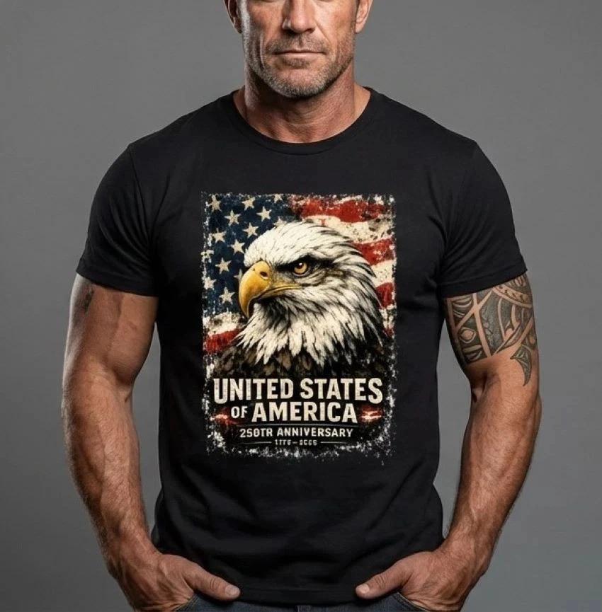 250 Years Independence Day Anniversary America Flag Eagle T-Shirt Streetwear L