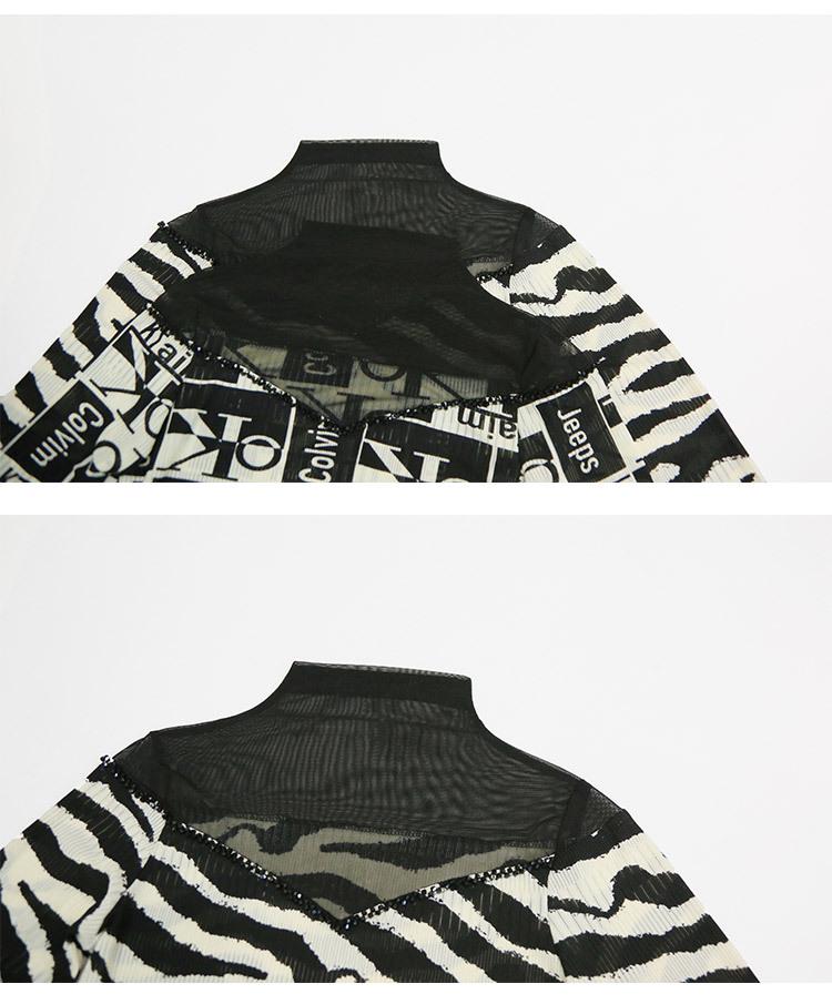 2024 Autumn Women's Slimming Mesh Print Long Sleeve Shirt