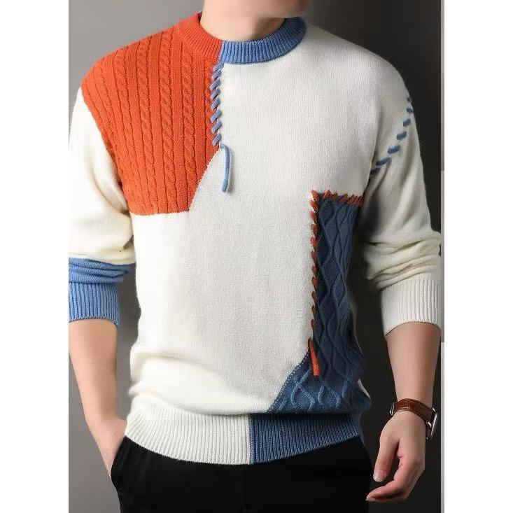 

Men s Splicing Contrasting Color Autumn and Winter Sweater Knitted Sweater Teen Base Loose Lazy Thickened Warm Trend Sweater M синий
