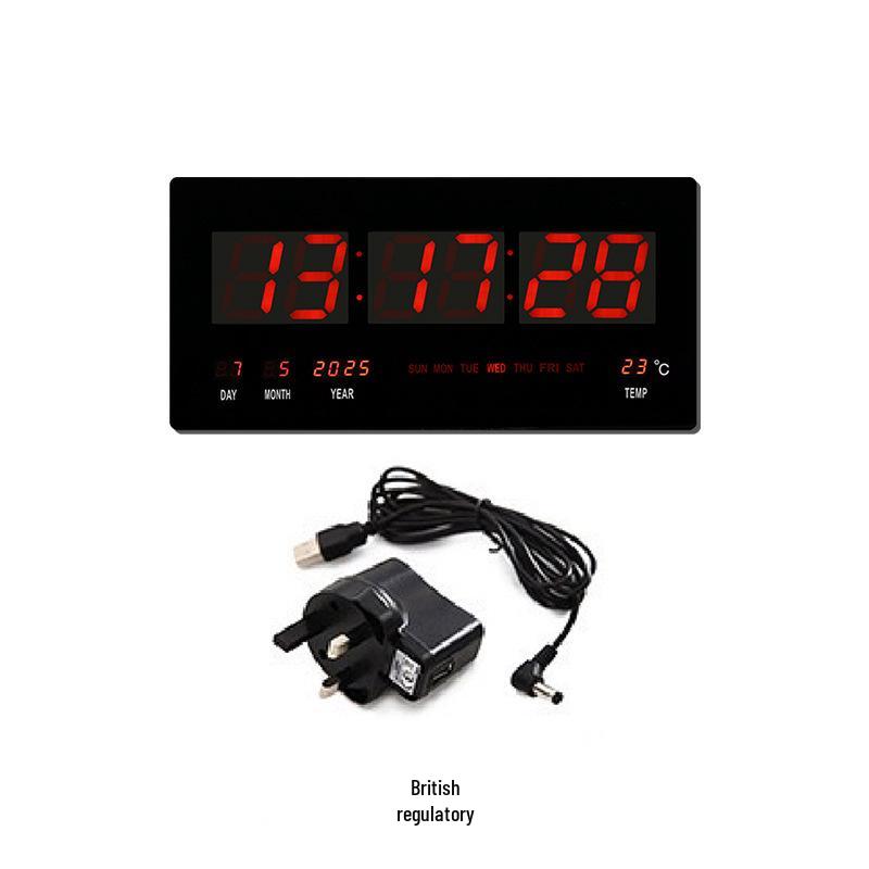 Large LED Digital Wall Clock with Perpetual Calendar - Customizable Colors for Bedroom/Study Room