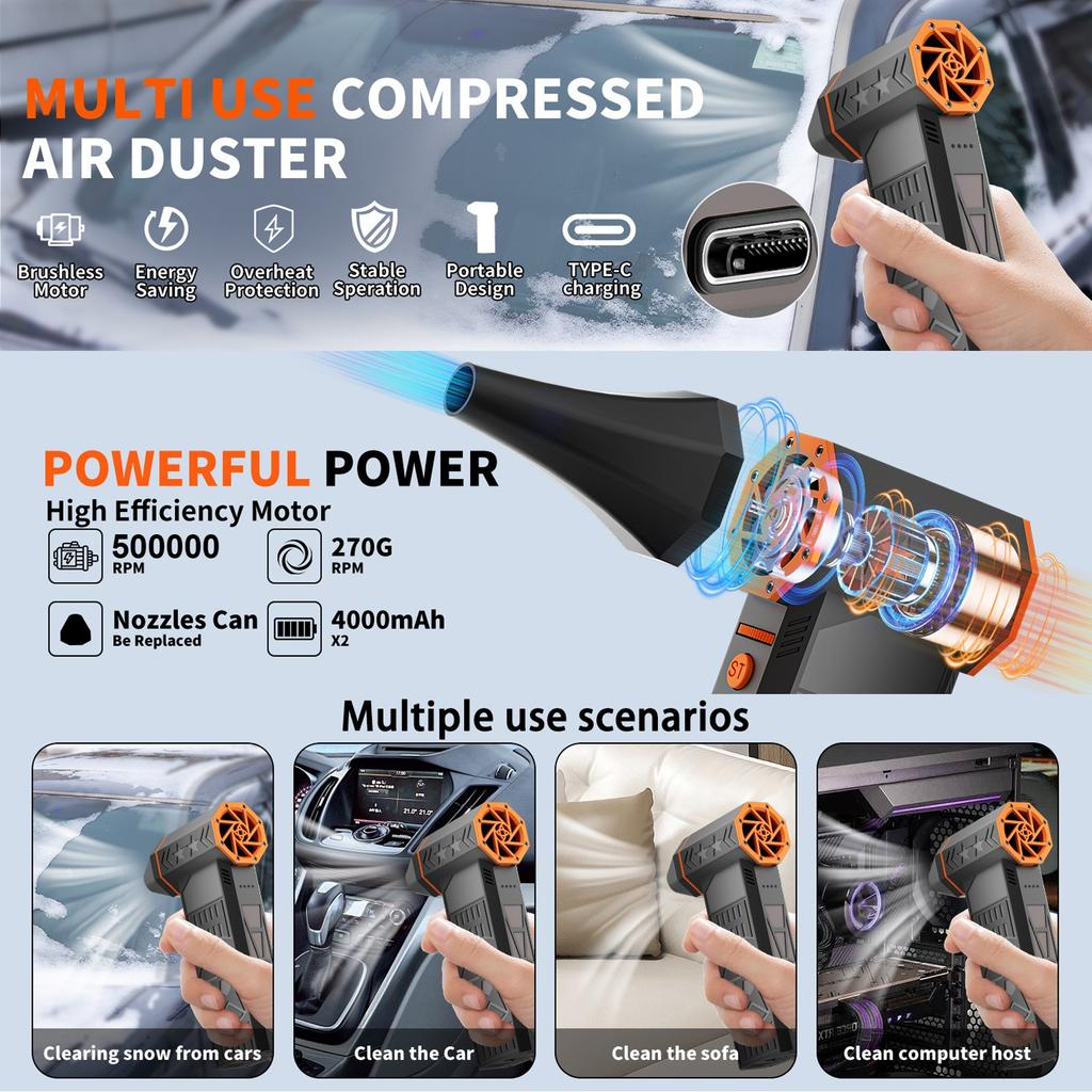 X50 Turbo Fan - 57m/s Hurricane Wind w/ 50,000RPM Brushless Motor | 240W 8000mAh Camping Fan, Type-C Fast Charge and IP54