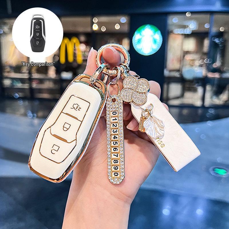 Key Cover for Ford Edge 15-17, Mondeo, Kuga, Focus - Stylish Car Key Shell for Women