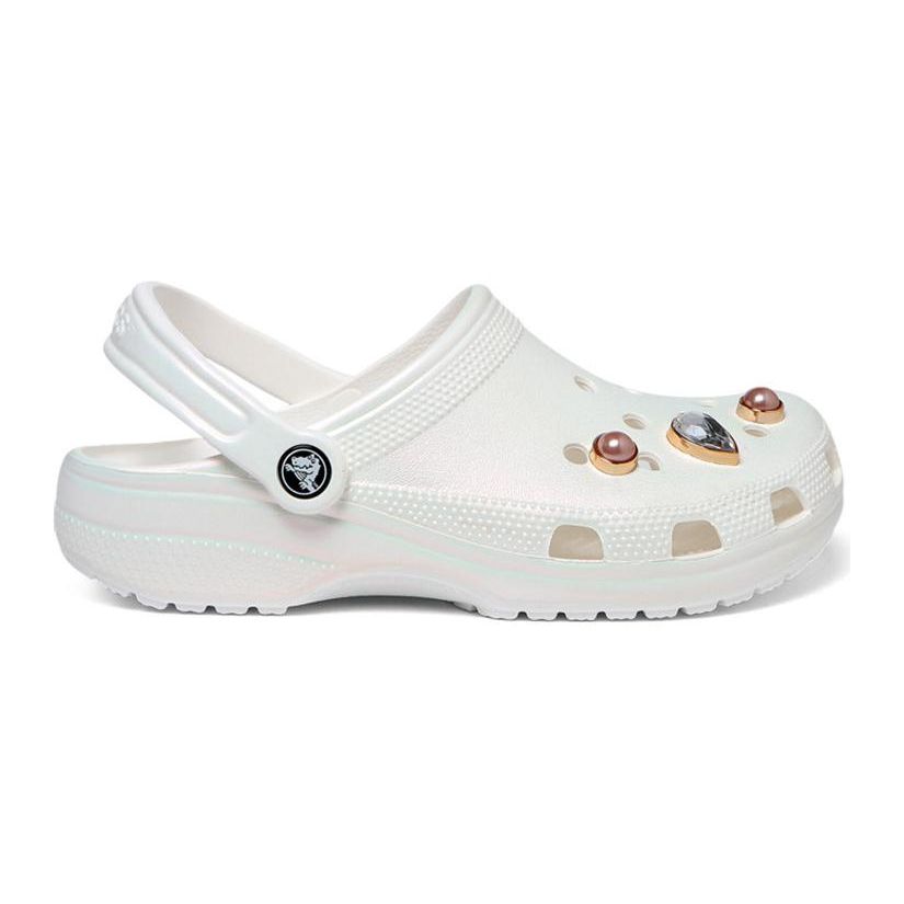 Crocs Classic Crystals Pearls Comfortable Non-Slip Breathable Slippers Kids Slippers White 208435-100