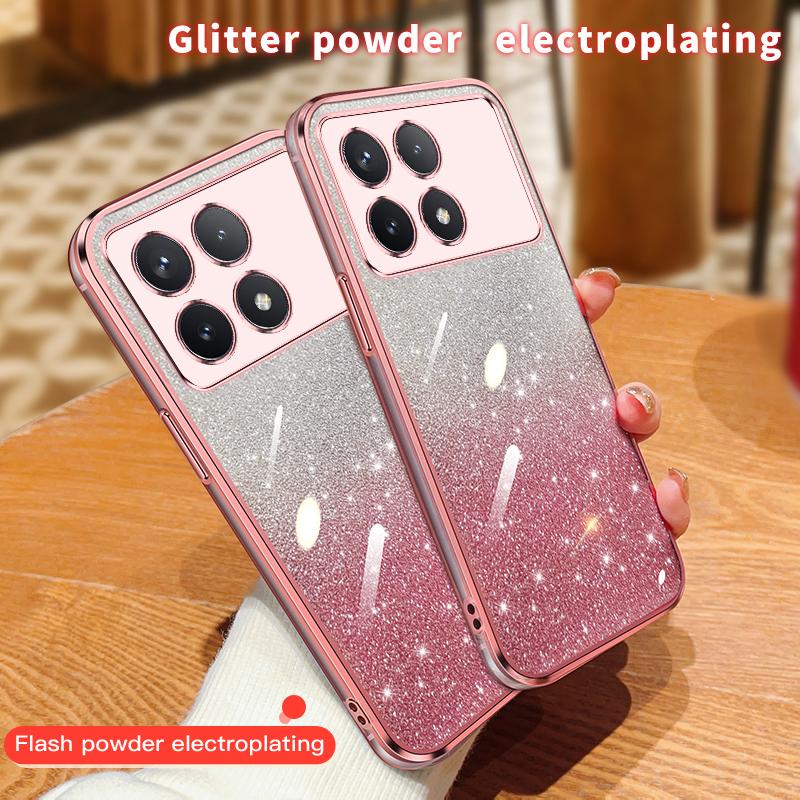 KEYSION Luxury Plating Glitter Phone Case for Xiaomi POCO F6 Pro Transparent Soft TPU Shockproof Back Cover for POCO F6 Pro