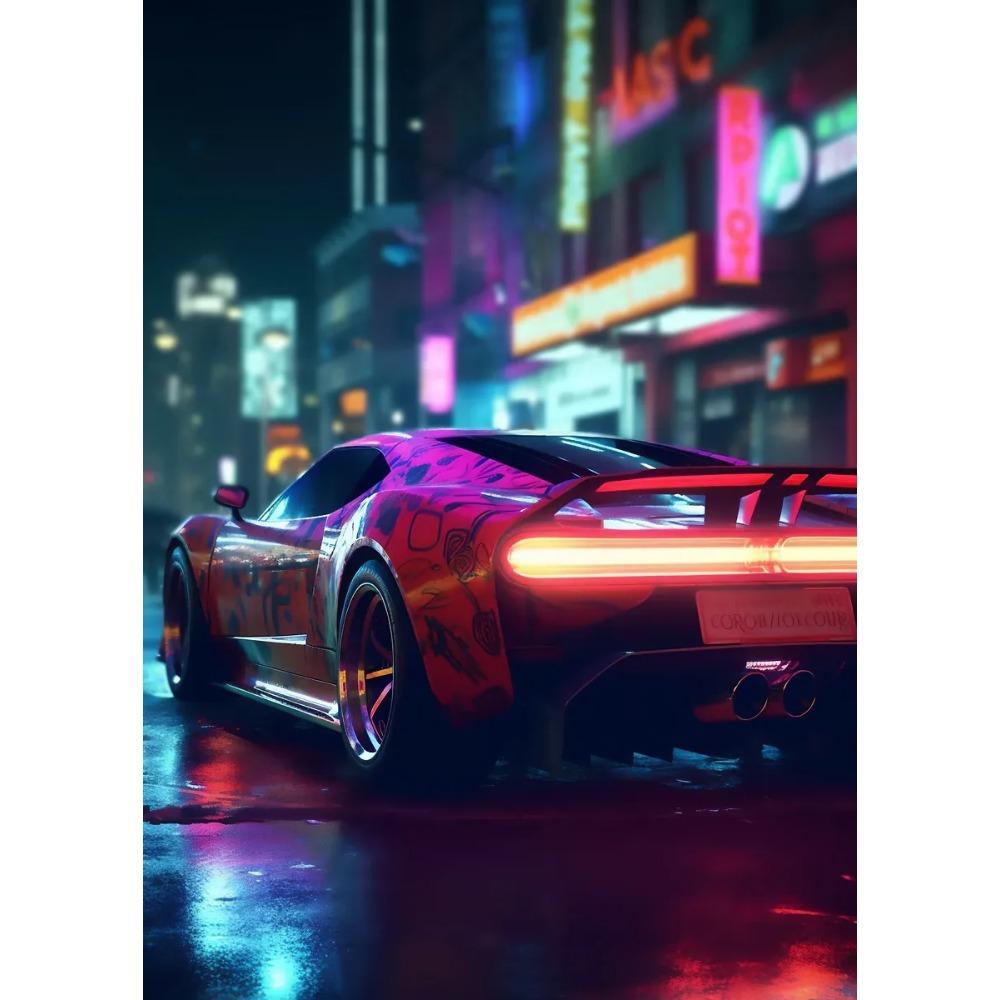 High Tech Super Car Poster Luxury Car LED Sports Races Neon Lit City Prints Canvas Painting Wall Picture Home Man's Room Decor