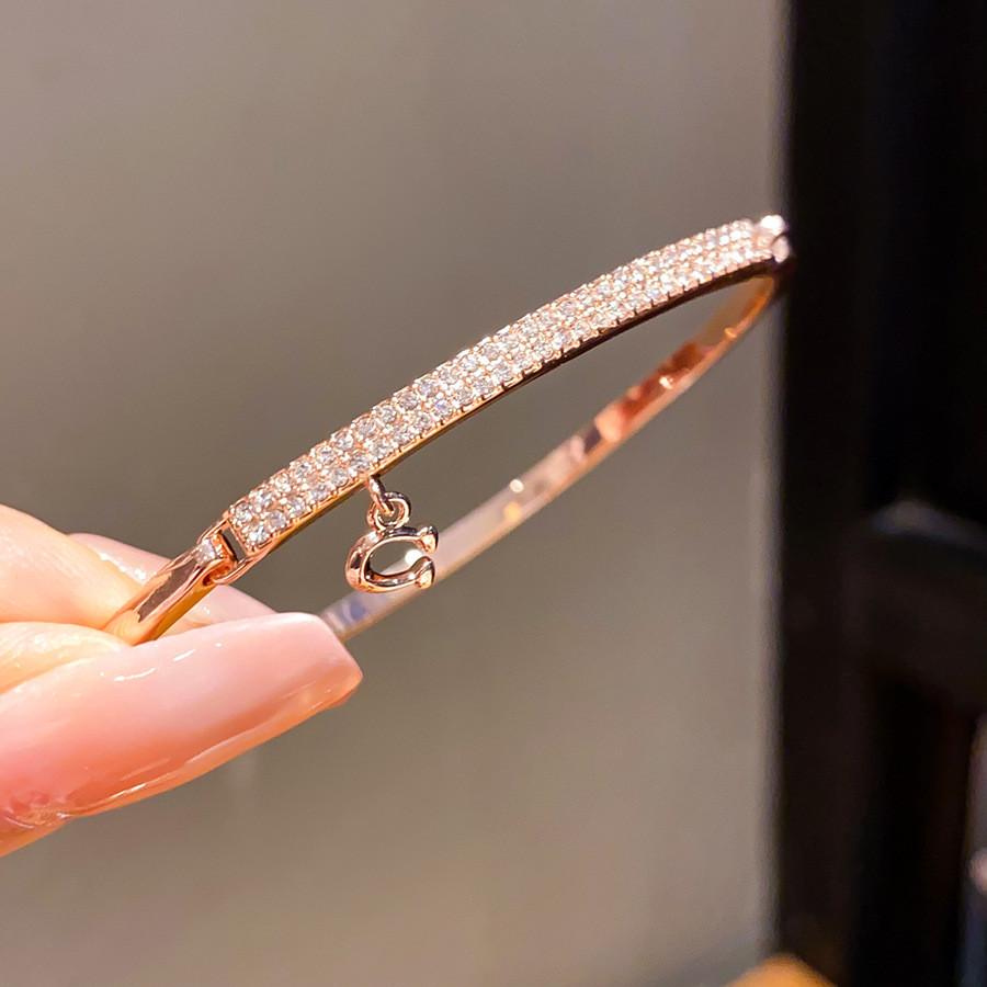 Minimalist Rose Gold Copper Bracelet With Embedded Diamonds For Fashion And Office Wear