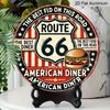 2D Flat 1pc, 8x8 in, Vintage Route 66 Metal Sign - Durable Aluminum, American Retro Diner Decor with Classic Hamburger Design, Ideal for Home