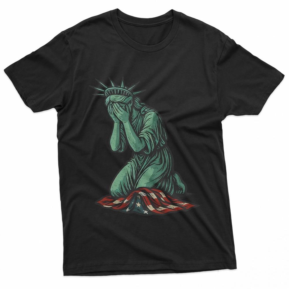 Sorrowful Statue of Liberty Crying Silent Protest US Flag TShirt Unisex T-Shirt M