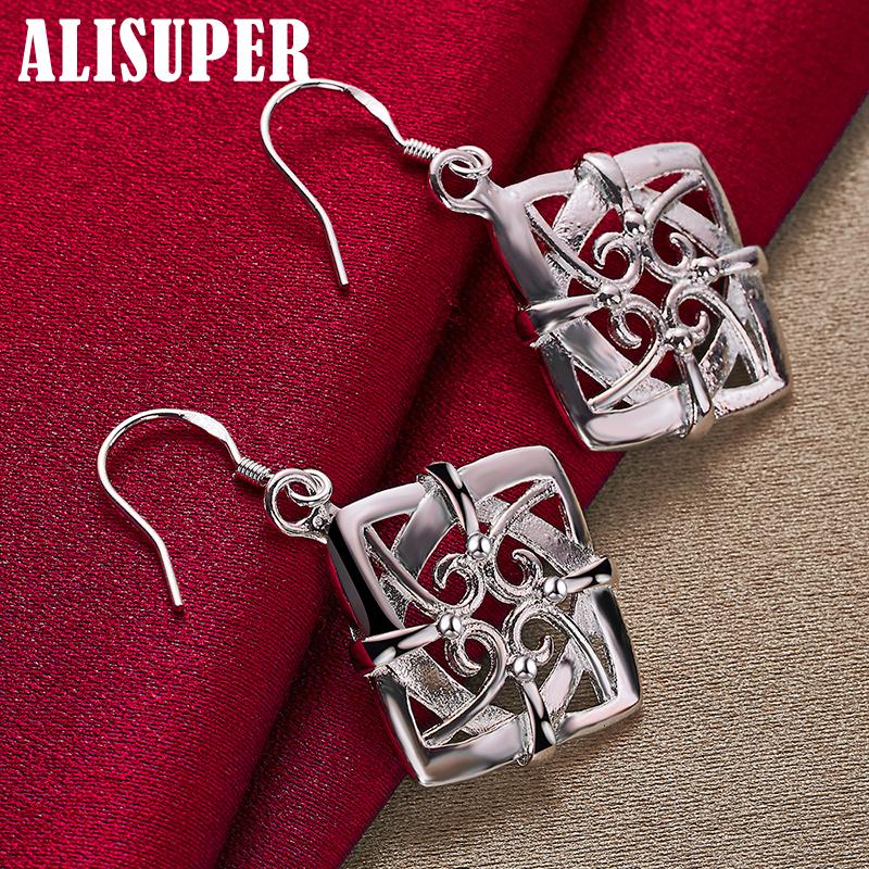 925 Sterling Silver Square Geometric Drop Earring Jewelry