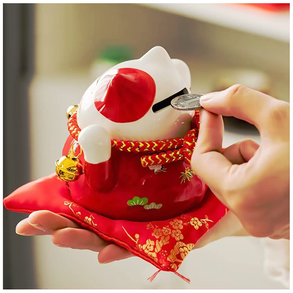 Lucky Cat Piggy Bank Good Luck and Fortune Ceramic Decorative Entryway Business Housewarming Opening Gift Figurine, Improver, Item, Ornament,