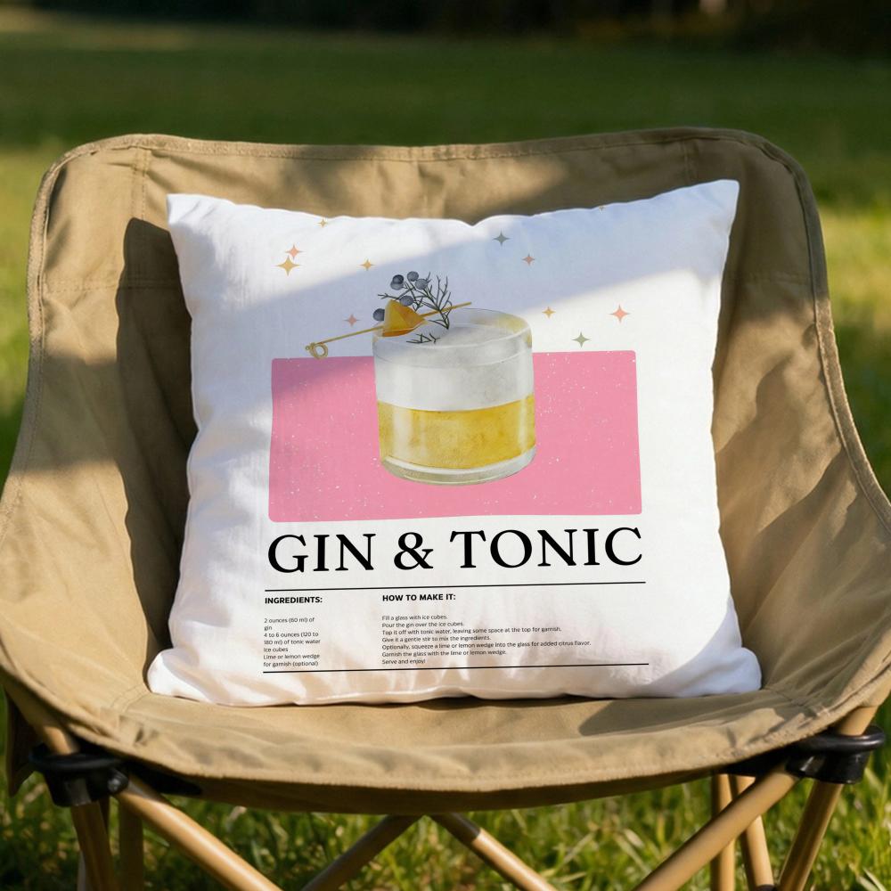

Gin Tonic Cocktail Print Cushion Cover Soft Reversible Durable Pillow Cover MultiScene Use for Home Car Daily Comfort 30X30cm