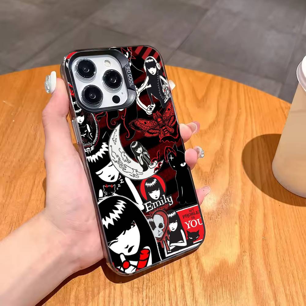 Cat E-Emily The Strange Phone Case For iPhone17,16,15,14,13,12,11,Pro,MAX Gray Matte Silicone Black Cover iPhone12