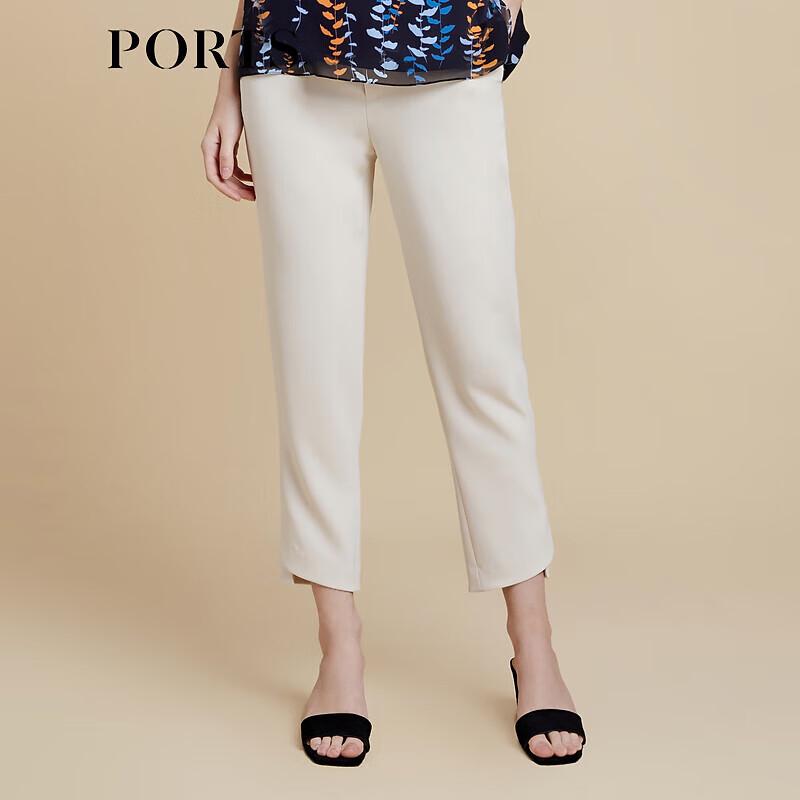 PORTS Women's Oatmeal Gray Slit-Hem Slim Casual Pants