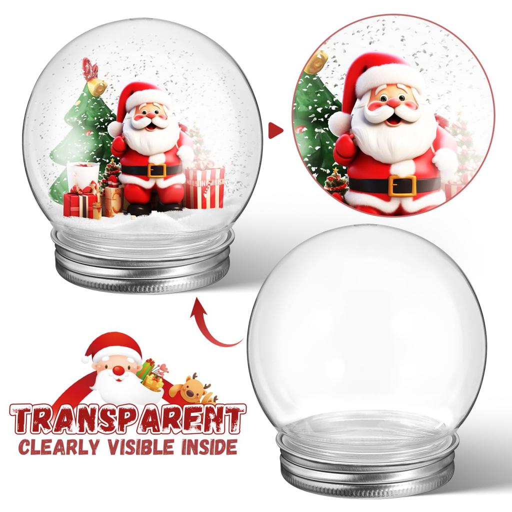 Lurrose 9-Piece Clear Plastic Snow Globe DIY Kit, 270ml Spherical Globes for Holiday Decorations and Kids' Crafts
