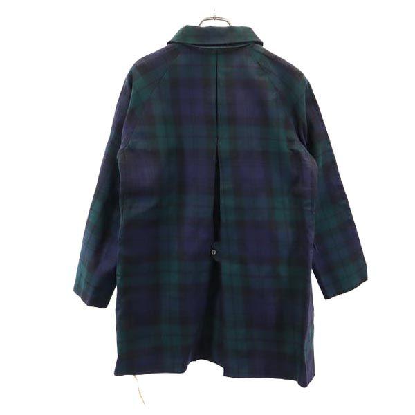 Mackintosh check Long sleeve Stainless collar coat 34 green x blue Women Used