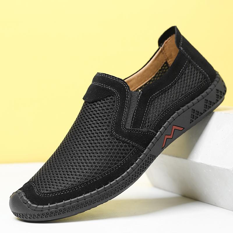 

Мужские кроссовки ручной работы Слипоны Лоферы Дышащая сетка Повседневная обувь Мужские мокасины для вождения Лето 44 чёрный