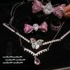 Italian Retro, Rouge Pink Bow, Gemstone Bracelet, Golden Butterfly, Colored Treasure Zircon Necklace, Set.