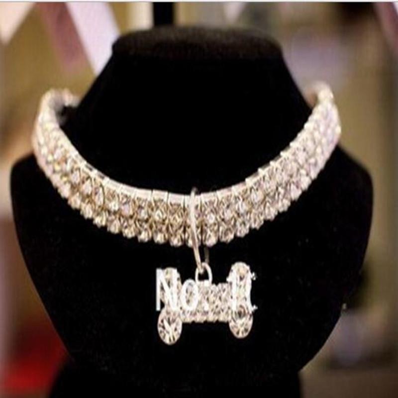 

Трехрядный эластичный ошейник для собаки со стразами и подвеской-украшением Small синий