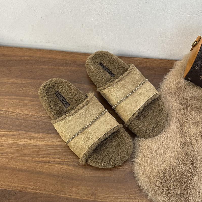 Maillard shoes drag thick soles with fluffy slippers women's shoes wear 2025 autumn new one-pedal lazy shoes