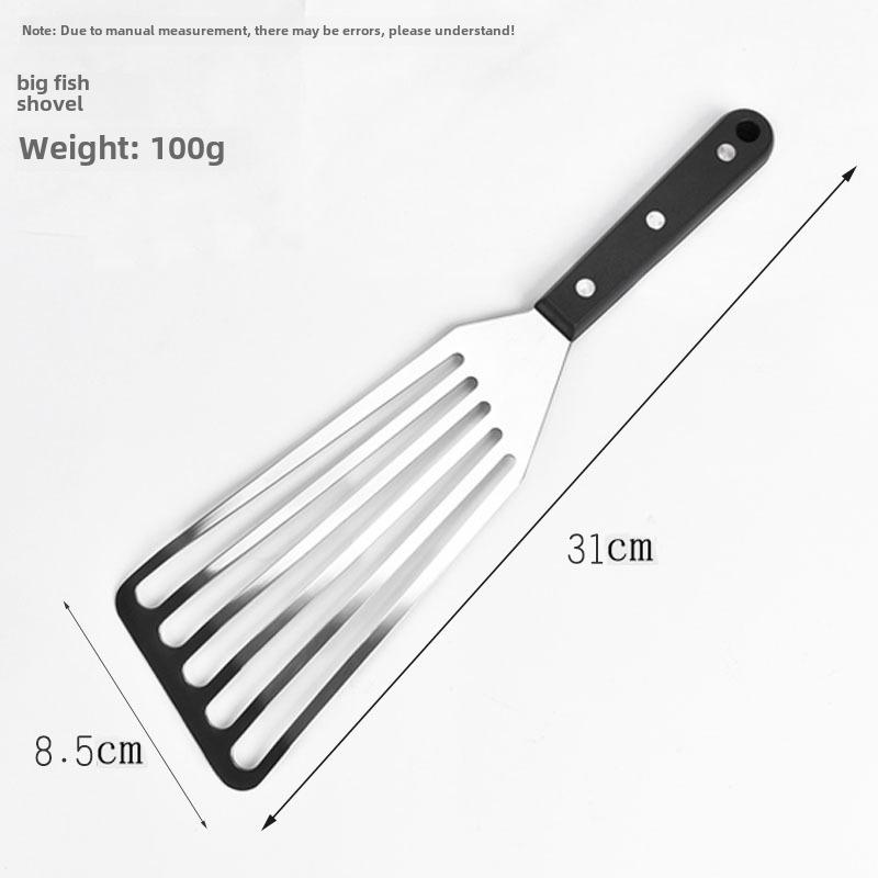 High-Temp Resistant Non-Stick Stainless Steel Fan-Shaped Cooking Shovel with Plastic Handle