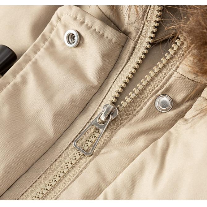 Korean Style Women Hooded Short Coat Horn Buttons Big Fur Collar Winter Warm Thickened Workwear Jacket