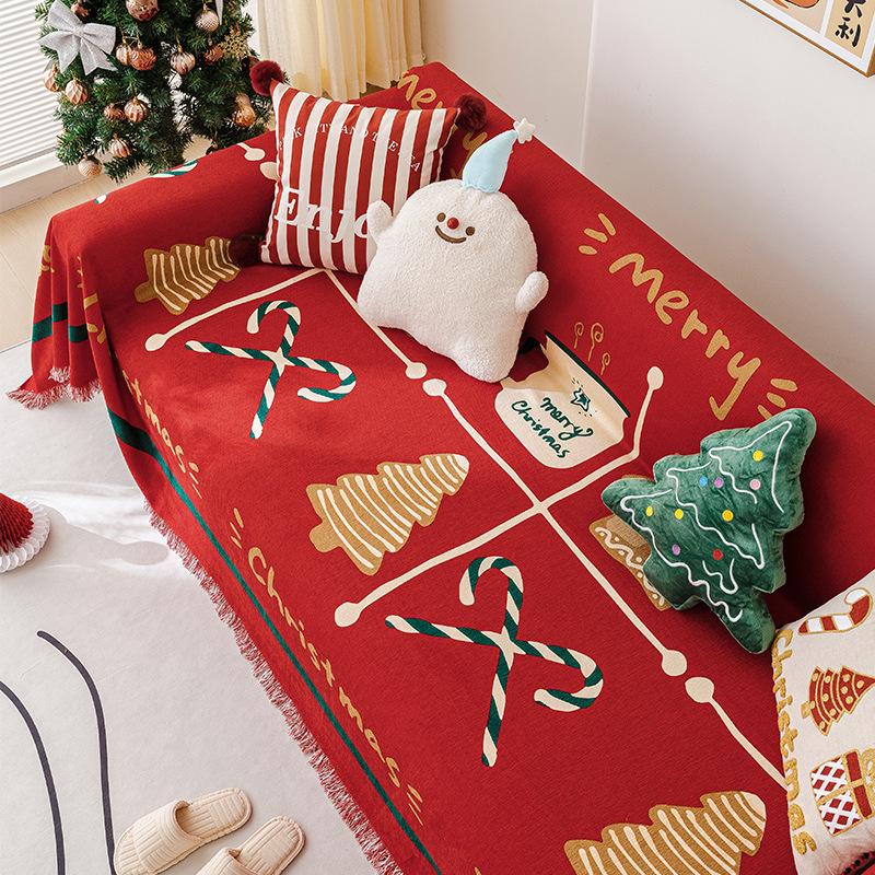 Red Sofa Towel Waterproof Non-Slip Christmas Atmosphere Sofa Cover Cloth All-Inclusive Universal Cover Cover