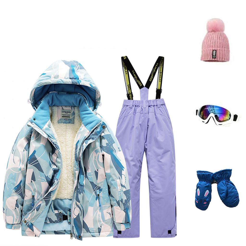 Children's Fashion Skiwear Set Boys' And Girls' Thickened Waterproof Thermal Ski Suit Five-Piece Outfit With Jacket And Trousers