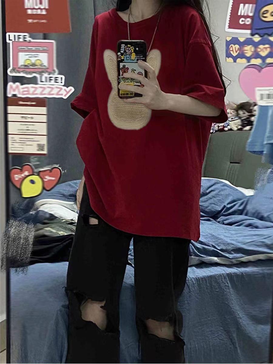 

Женская футболка из хлопка в стиле ретро с круглым вырезом и прямыми плечами – большой размер, средняя/длинная, закрывающая ягодицы, летний топ с коротким рукавом. 6XL (220-300 lbs) вино красного