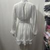 European & American Chiffon Long Sleeve Ruffle Backless Dress with Semi-High Neck & Large Swing Hem