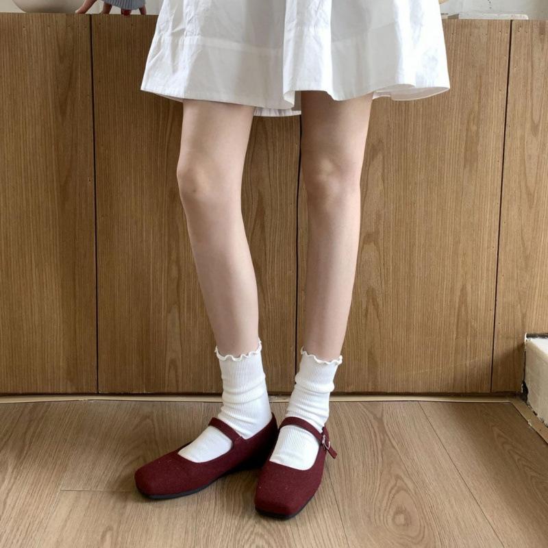 French square head with Mary Jane shoes for women in spring and autumn 2025, new evening fairy wind woolen light mouth single shoes