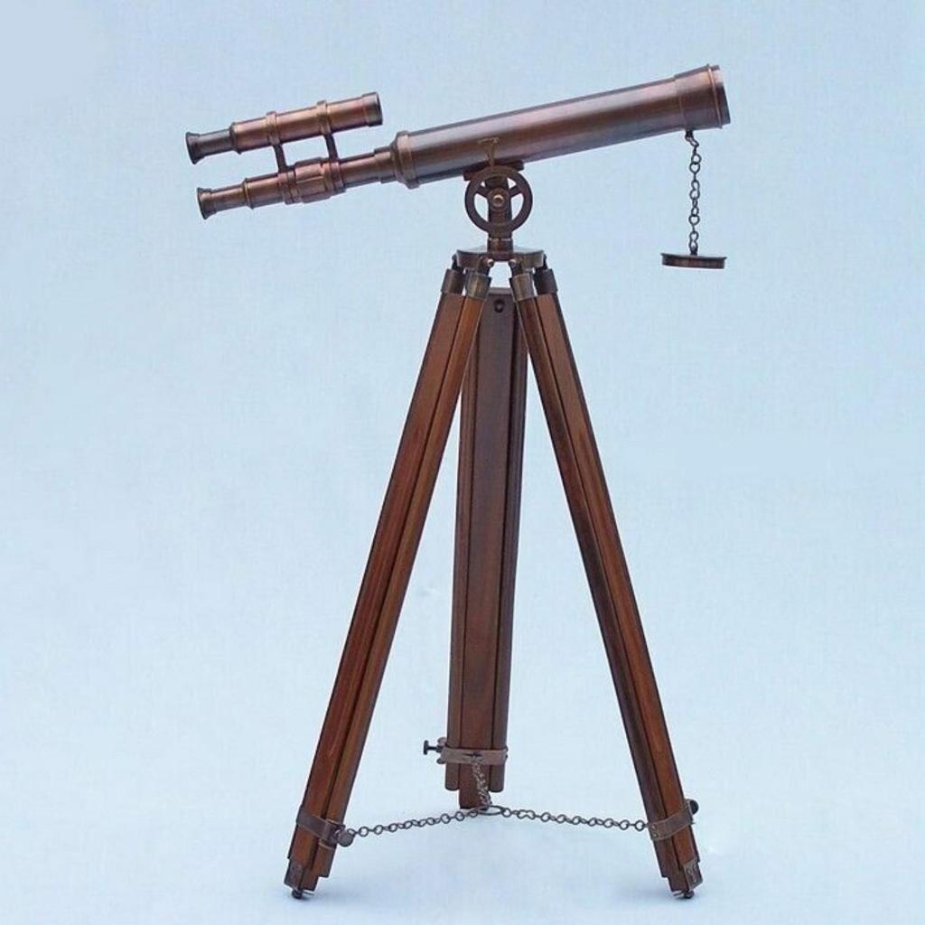 18Inch Double Barrel Antique Chrome Working Telescope With Wooden Tripod Stand