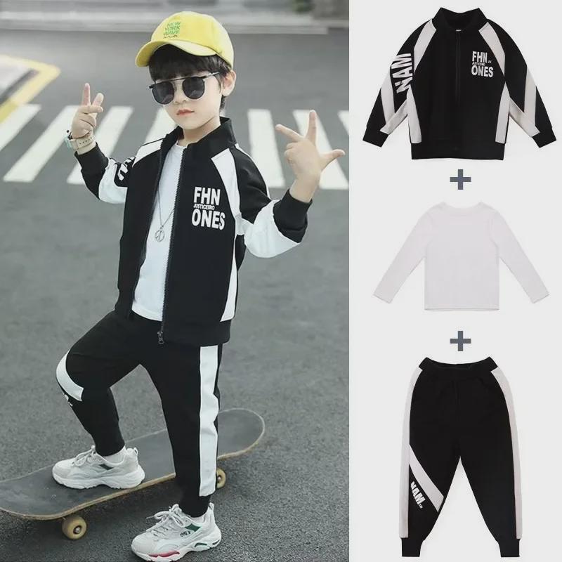 Jungen 2025 Dreiteiliges Frühlings-Sportbekleidungsset: Stilvoller mittlerer bis großer Kinderanzug für Frühling und Herbst.