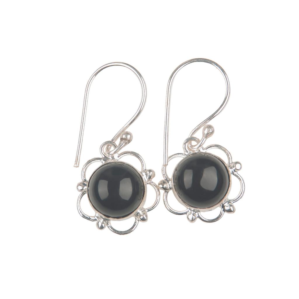 Natural Black Tourmaline Gemstone 925 Sterling Silver Jewelry Hook Earrings1.40" EE-56-20